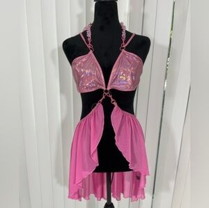 CLUB EXX Back For Revenge Mesh Babydoll Chemise Rave Bra Top Chain Straps Pink L